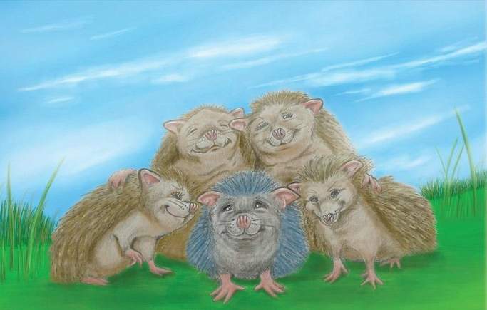 Herbert the Hedgehog family picture outside drawing